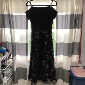 Frank Lyman Design Black and Gold Floral Midi Dress